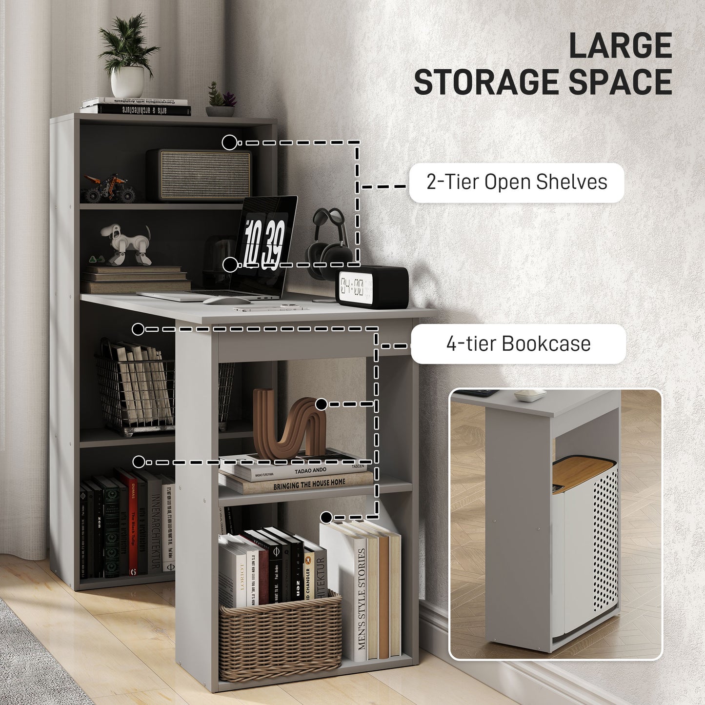 Compact Computer Desk , Writing Table Workstation With Bookshelf