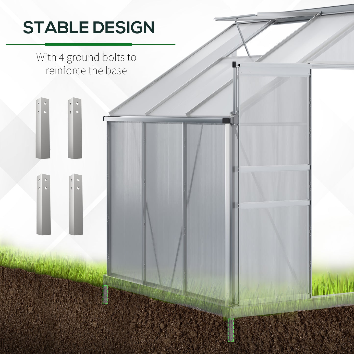 6' x 4' Lean-to Greenhouse Polycarbonate Walk-in Garden Greenhouse with Adjustable Roof Vent