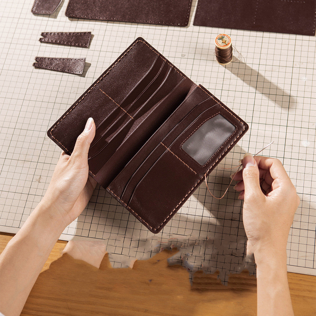 Cowhide Leather Sewing Kit Men's Long Wallet