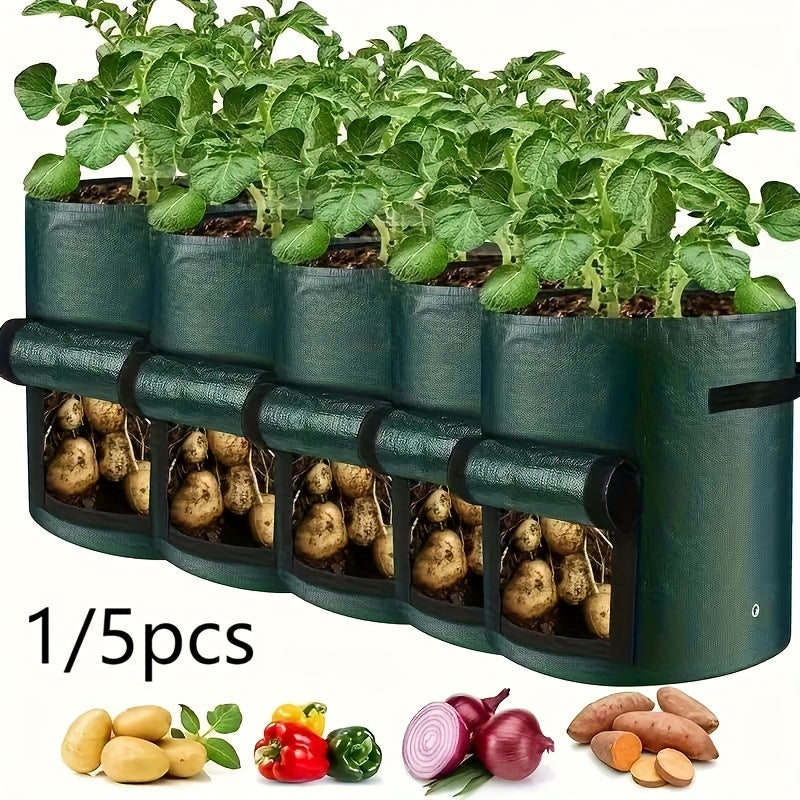 5 Packs, 10 Gallon Breathable Fabric Grow Bags- Aeration Potato Planters with Access Flap, Sturdy Handles, and Lightweight Design