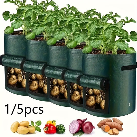 5 Packs, 10 Gallon Breathable Fabric Grow Bags- Aeration Potato Planters with Access Flap, Sturdy Handles, and Lightweight Design