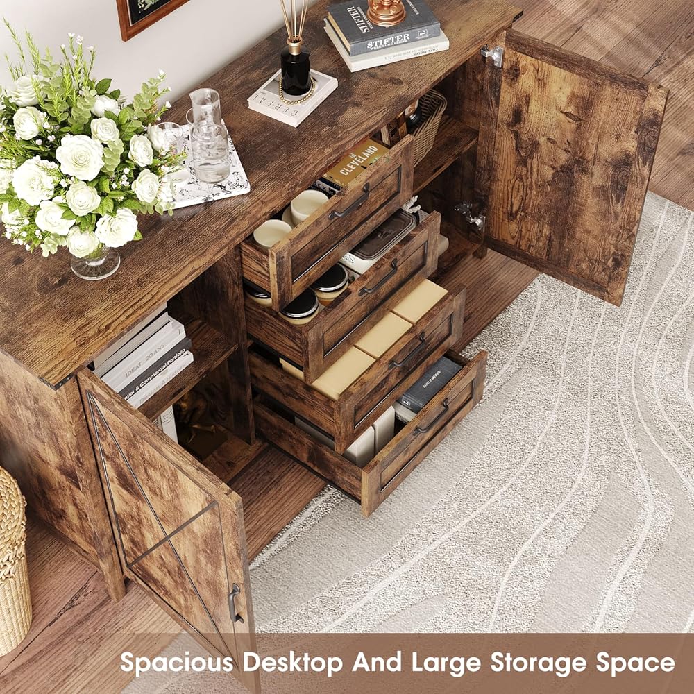 Buffet Cabinet, Sideboard Cabinet With 2 Doors And 4 Drawers,