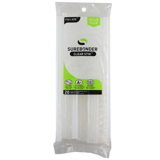 FULL CLEAR HOT GLUE STICK 20 PK SIZE 10 DUAL TEMP SUREBONDER