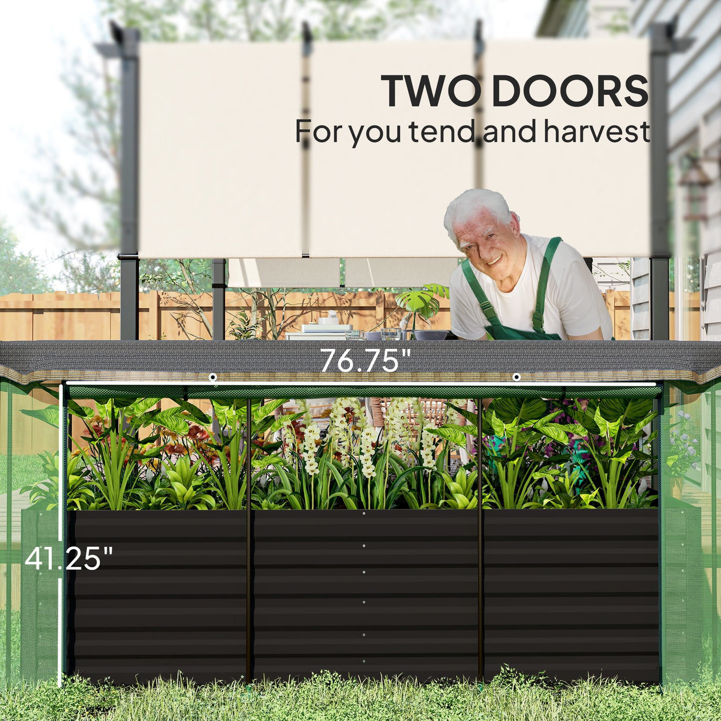 Galvanized Steel Planter Box with Crop Cage and Shade Cloth, Raised Garden Bed