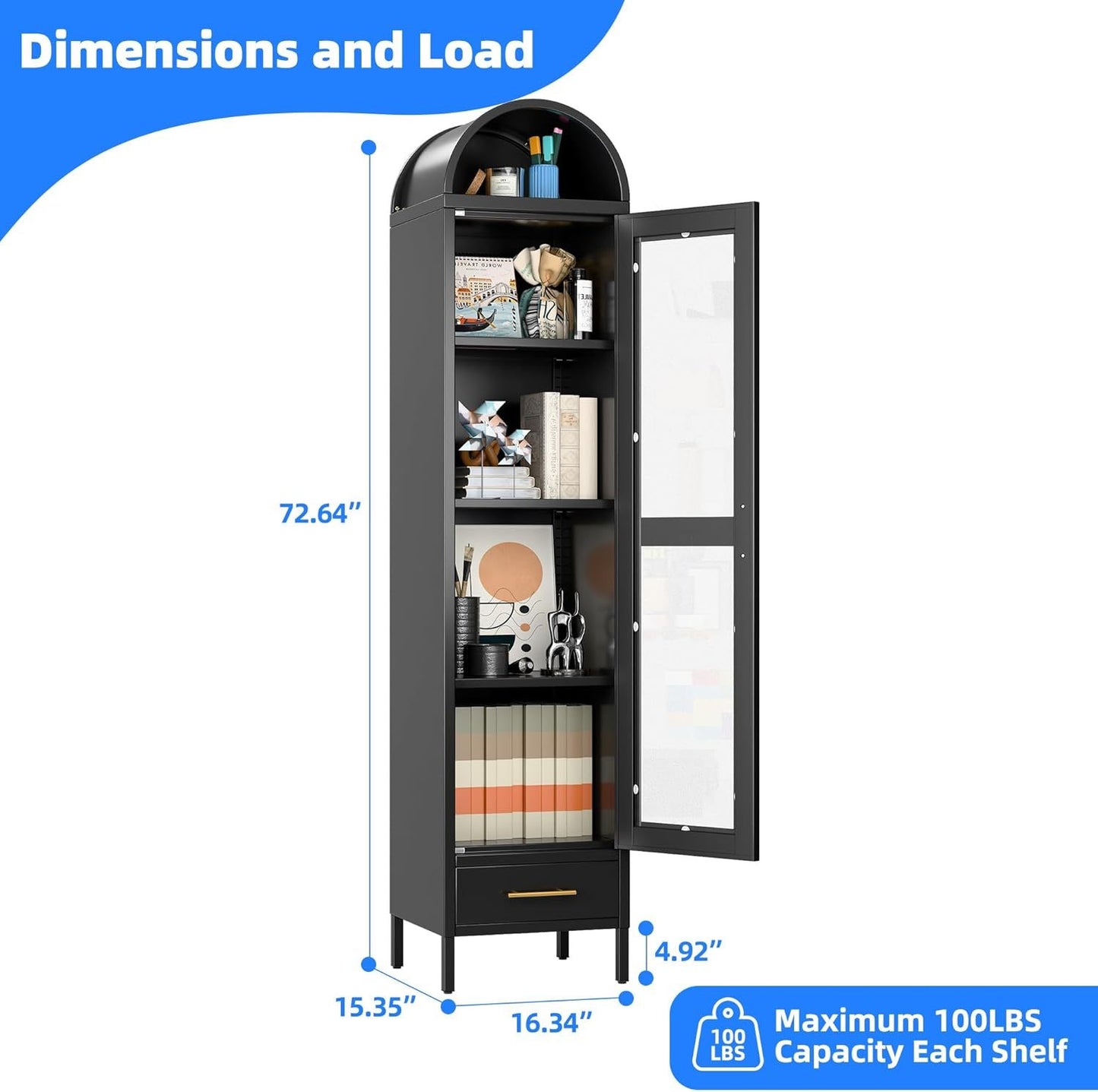 Metal Arched Bookcase Cabinet
