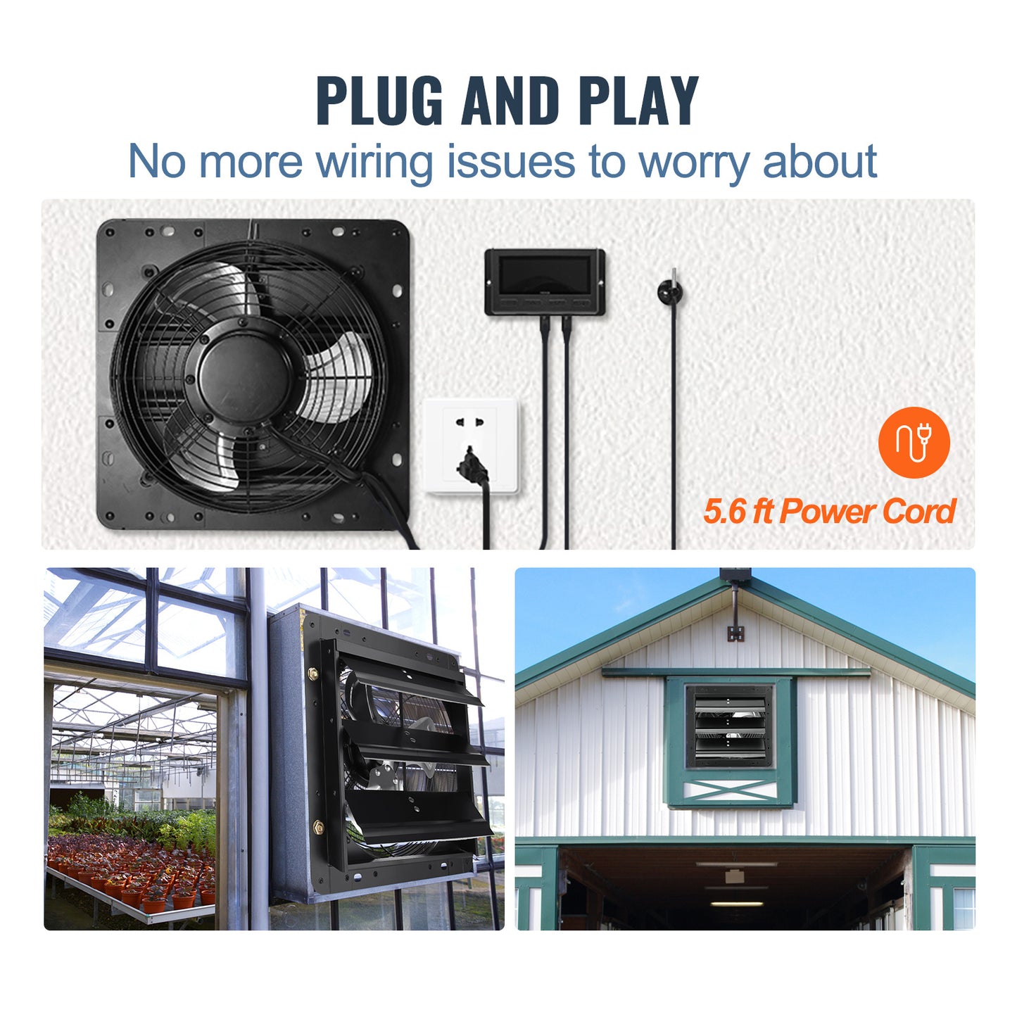 VEVOR Shutter Exhaust Fan, With Temperature Humidity Controller for greenhouse