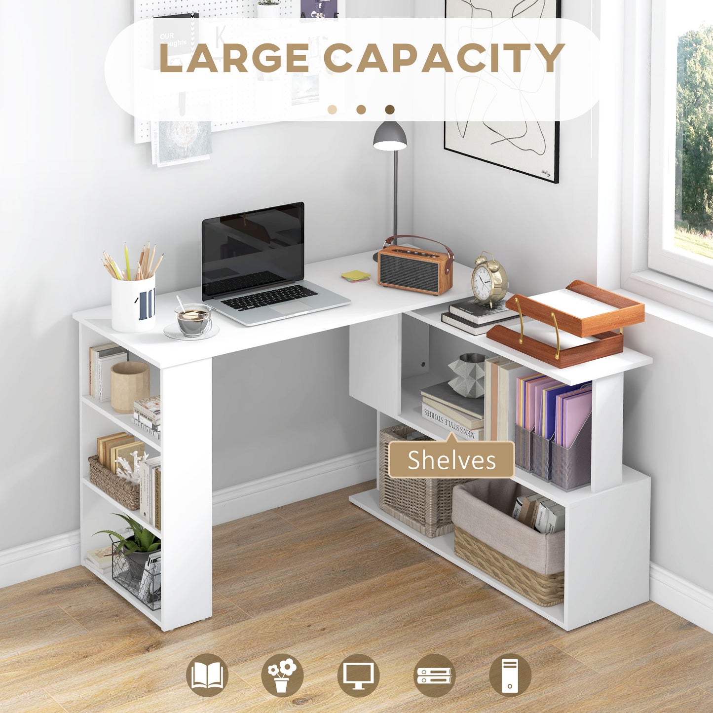L Shaped Corner Computer Desk With Storage Shelves