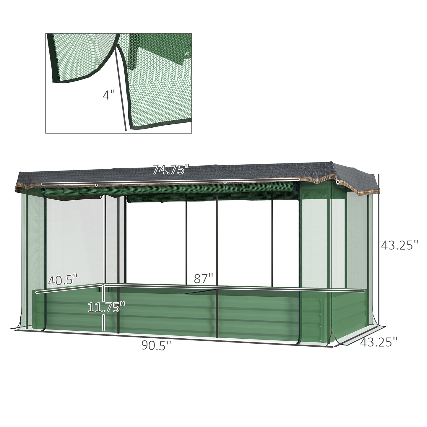 Galvanized Steel Planter Box with Crop Cage and Shade Cloth, Raised Garden Bed