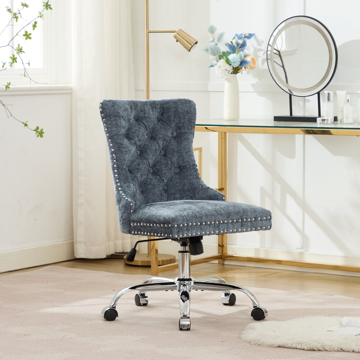Modern Chenille Upholstered Tufted Button Home Office Chair