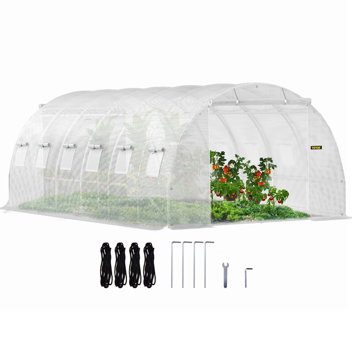 VEVOR Walk-in Tunnel Greenhouse, 20 X 10 X 7 Ft Portable Plant Hot House W Galvanized Steel Hoops, White