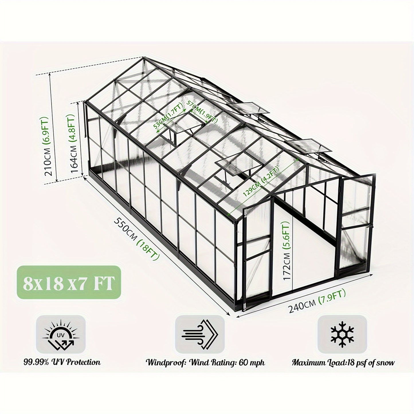Premium 8x18ft Polycarbonate Greenhouse