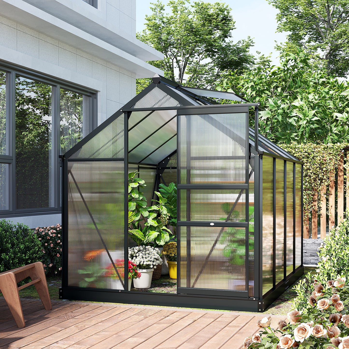 Polycarbonate Greenhouse, Heavy Duty Outdoor Aluminum Walk-in Green House Kit Vent Door