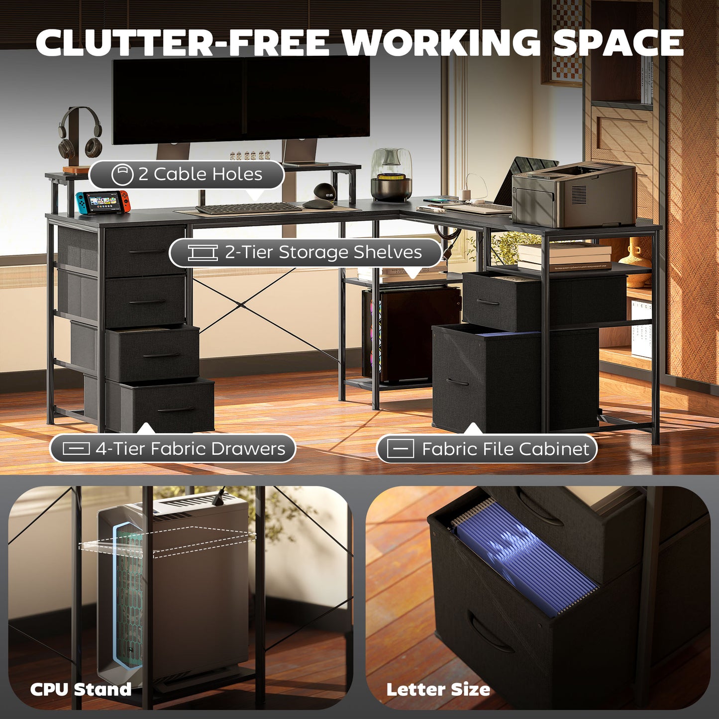 66" Reversible L Shaped Computer Desk