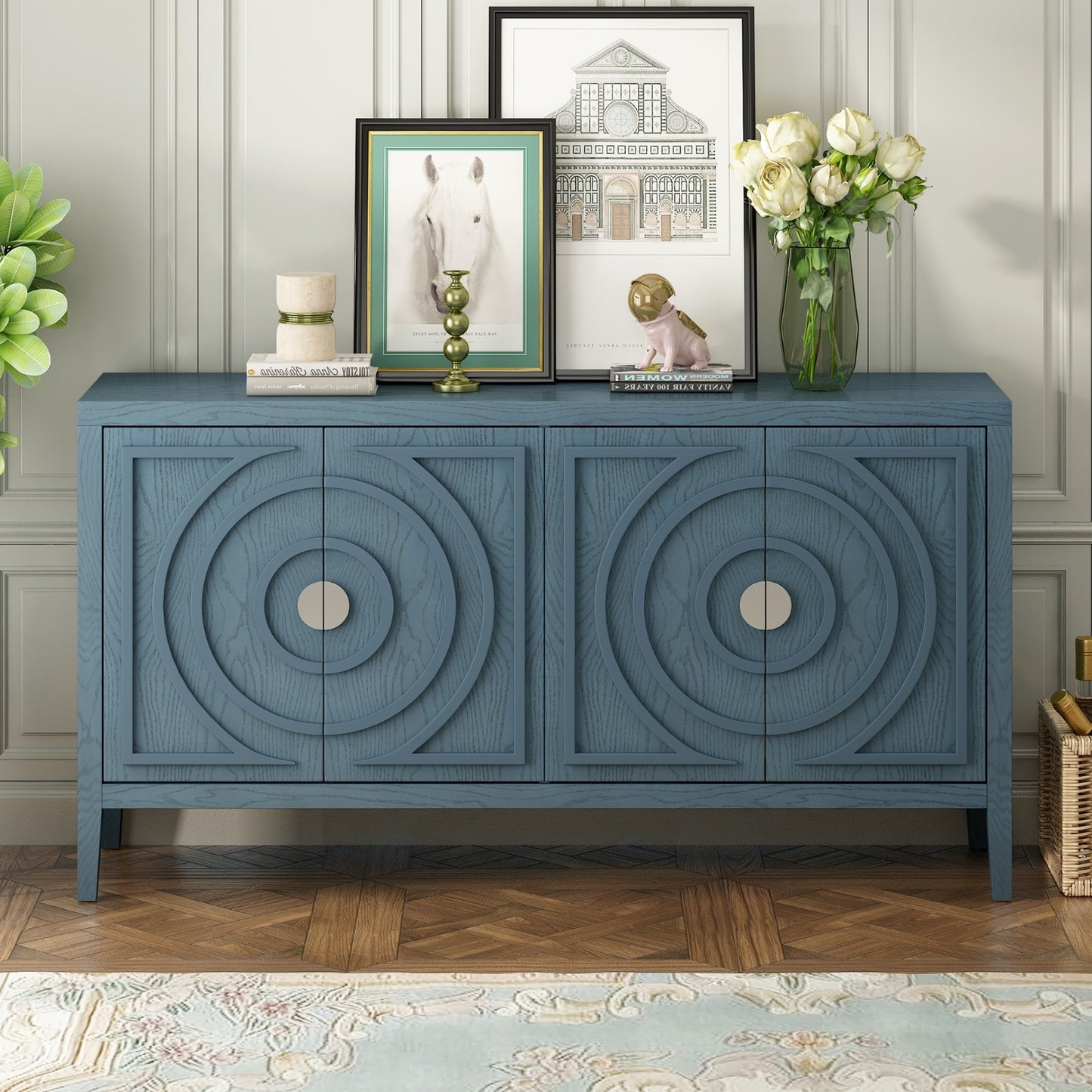Retro Sideboard With Circular Groove & Round Metal Handle