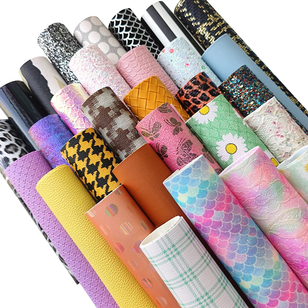 30pcs 8x12 Inch Mix A4 Random Printed Sewing Machine Faux Leather Sheets/Set for Making Earring Hair Bow sewing