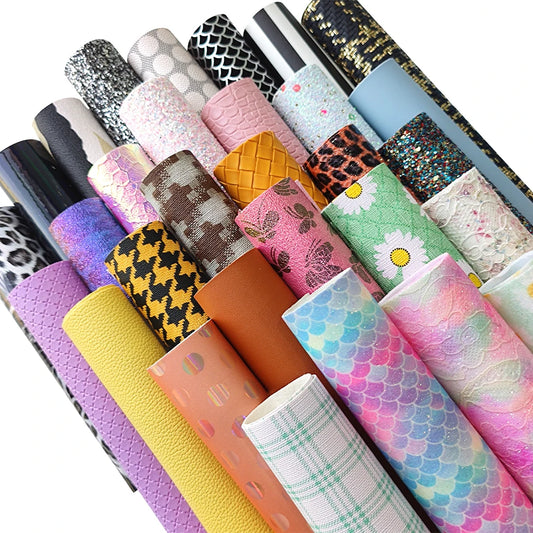 30pcs 8x12 Inch Mix A4 Random Printed Sewing Machine Faux Leather Sheets/Set for Making Earring Hair Bow sewing