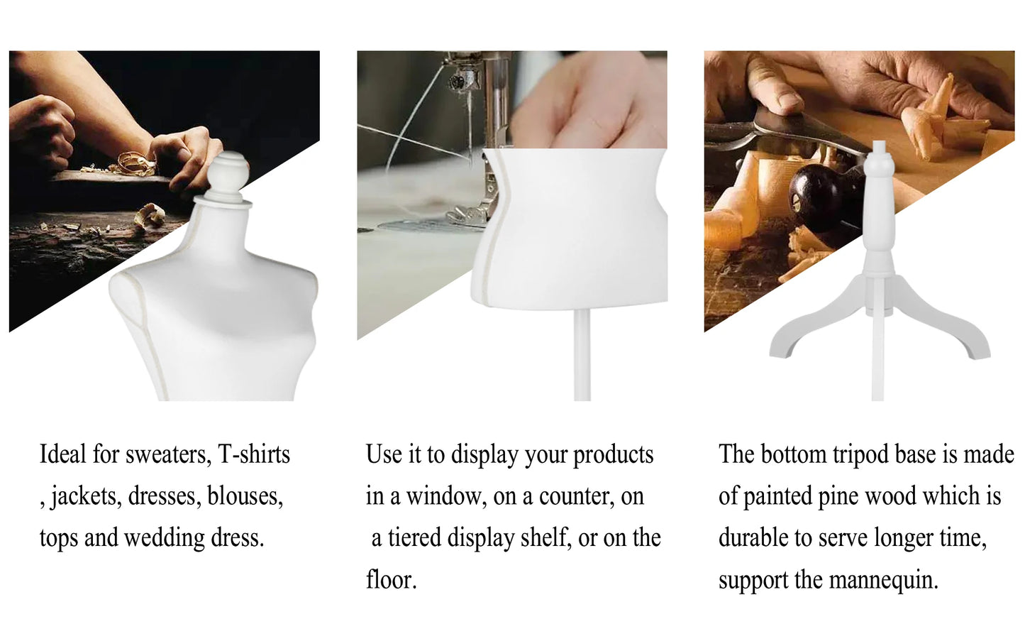 White Eco-Friendly Female Dress Form Torso Mannequin Stand 52-67 Inch Height Adjustable for Sewing