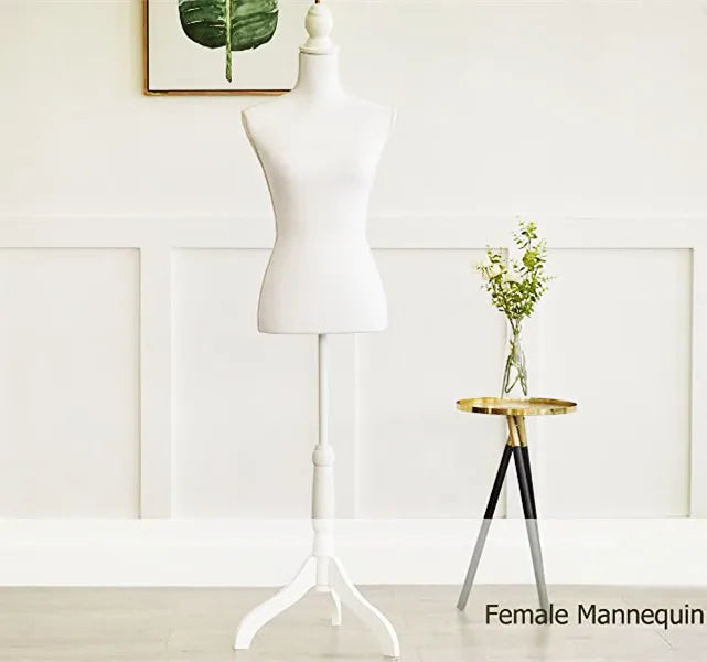 White Eco-Friendly Female Dress Form Torso Mannequin Stand 52-67 Inch Height Adjustable for Sewing