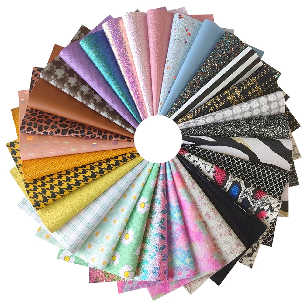 30pcs 8x12 Inch Mix A4 Random Printed Sewing Machine Faux Leather Sheets/Set for Making Earring Hair Bow sewing