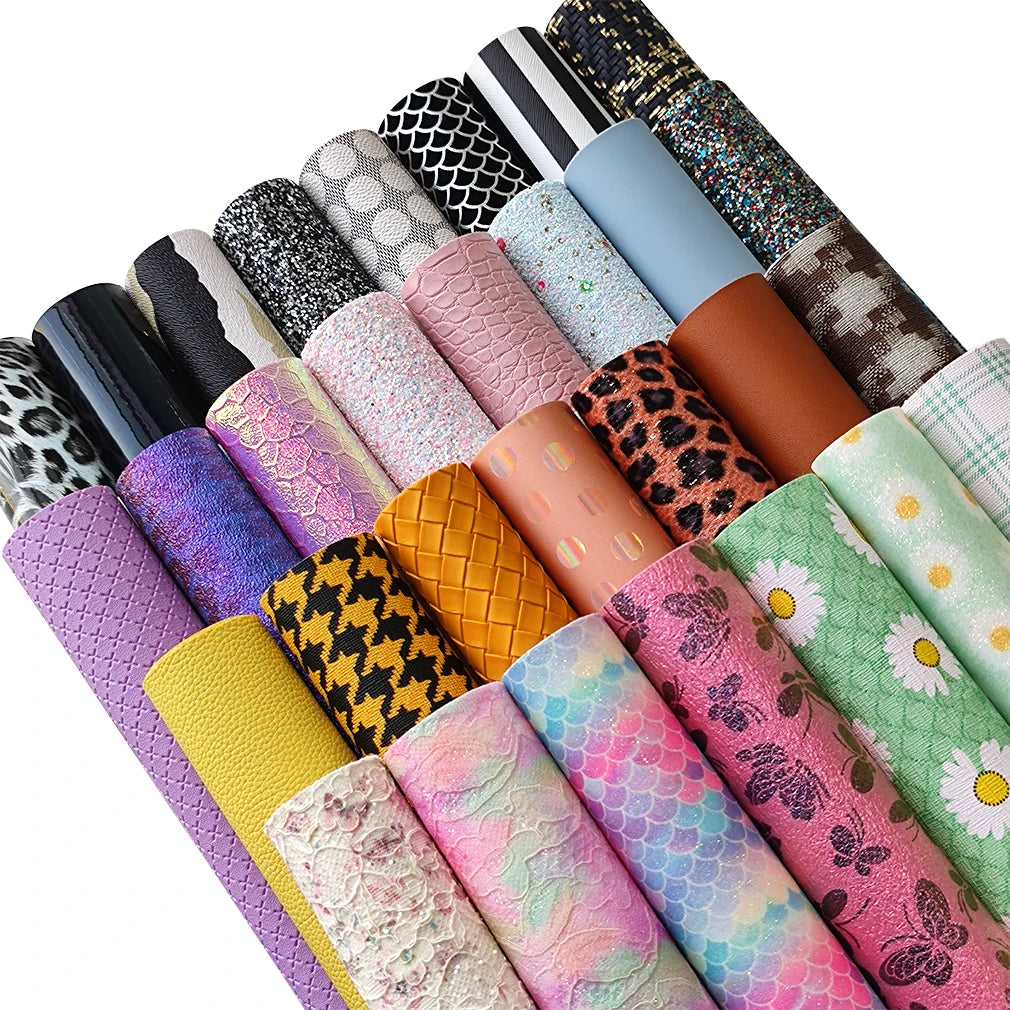 30pcs 8x12 Inch Mix A4 Random Printed Sewing Machine Faux Leather Sheets/Set for Making Earring Hair Bow sewing