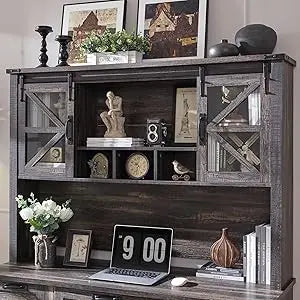 42" Farmhouse Desk Hutch with Sliding Barn Door
