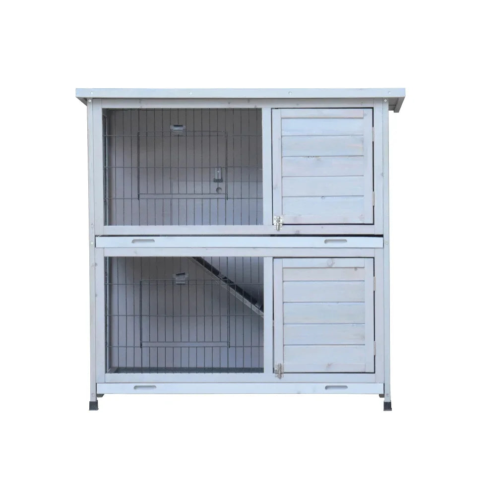 Quail & chick broader, Rabbit Hutch Outdoor, 2-Story Rabbit Cage Indoor with Run, Bunny Cage with 2 Removable No-Leak Trays