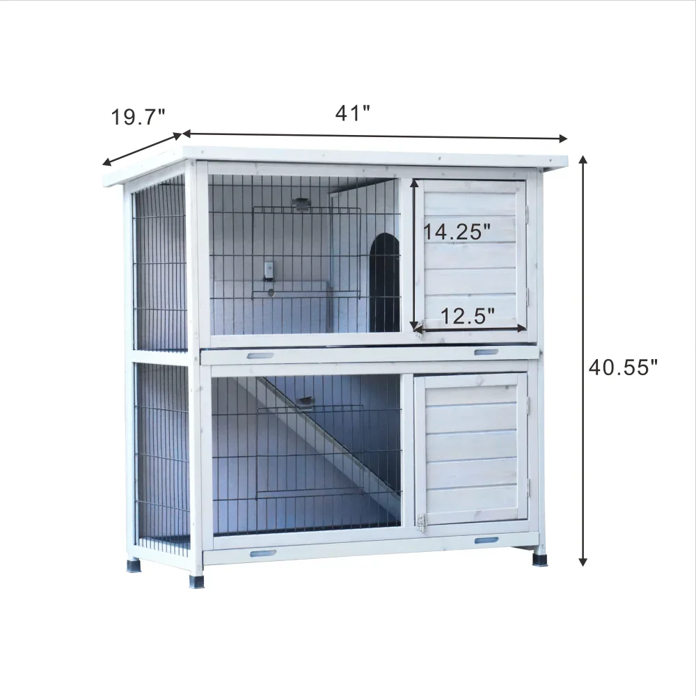 Quail & chick broader, Rabbit Hutch Outdoor, 2-Story Rabbit Cage Indoor with Run, Bunny Cage with 2 Removable No-Leak Trays