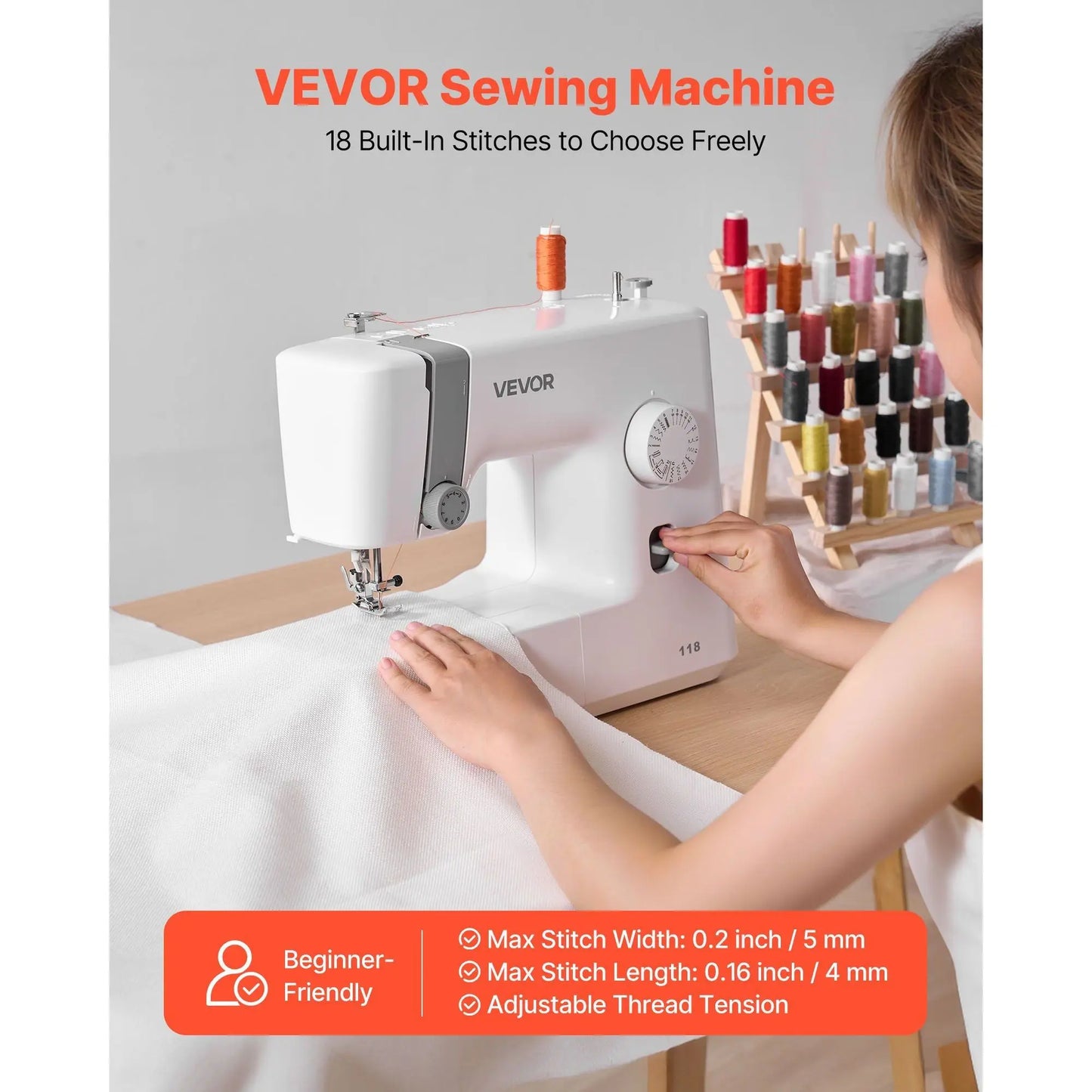 18-Stitch Electric Sewing Machine LED Light with Simple Dial Control Lightweight Portable for Beginners for Crafts Mending