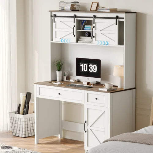 Farmhouse Style Office Desk With Charging Station