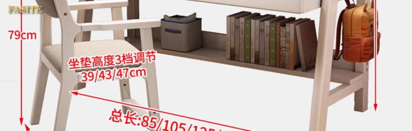 Solid wood desk bookshelf integrated with chair