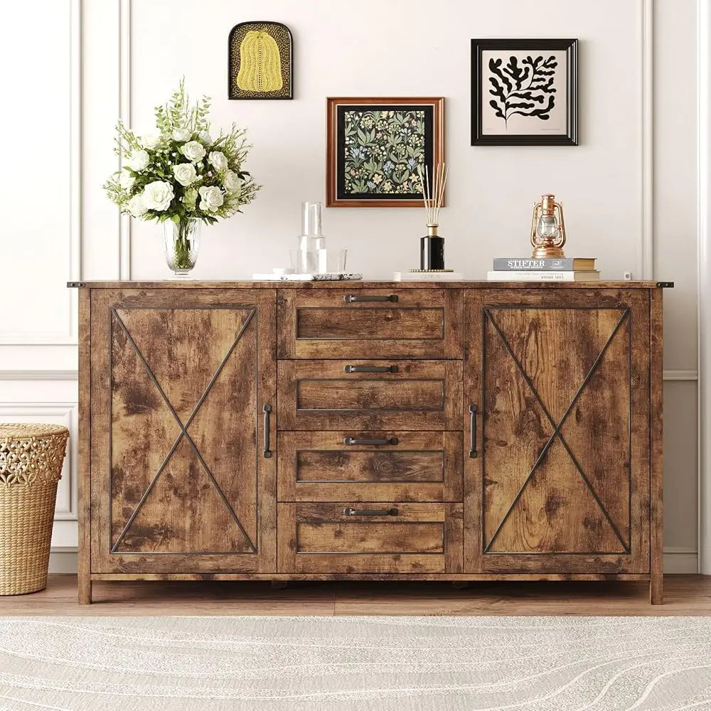 Buffet Cabinet, Sideboard Cabinet With 2 Doors And 4 Drawers,