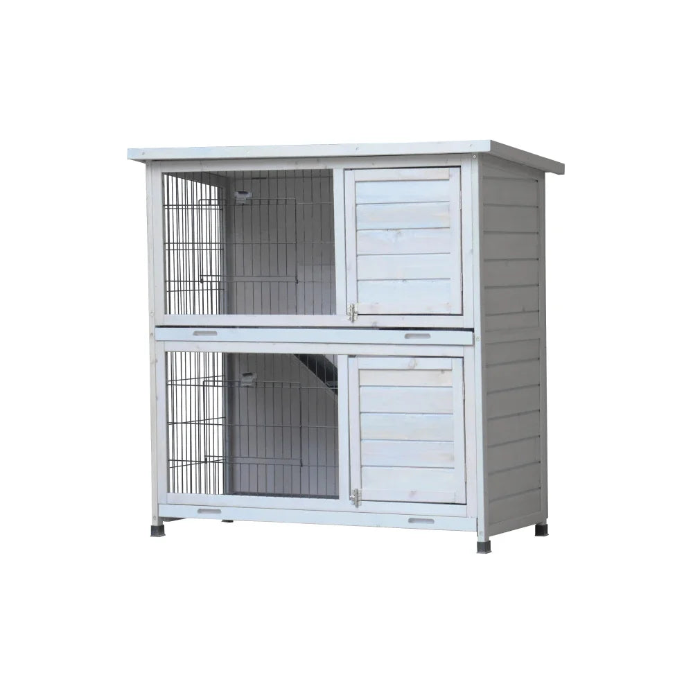 Quail & chick broader, Rabbit Hutch Outdoor, 2-Story Rabbit Cage Indoor with Run, Bunny Cage with 2 Removable No-Leak Trays