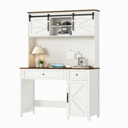 Farmhouse Style Office Desk With Charging Station