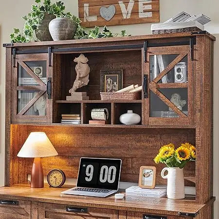 42" Farmhouse Desk Hutch with Sliding Barn Door