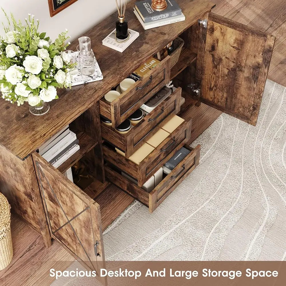 Buffet Cabinet, Sideboard Cabinet With 2 Doors And 4 Drawers,