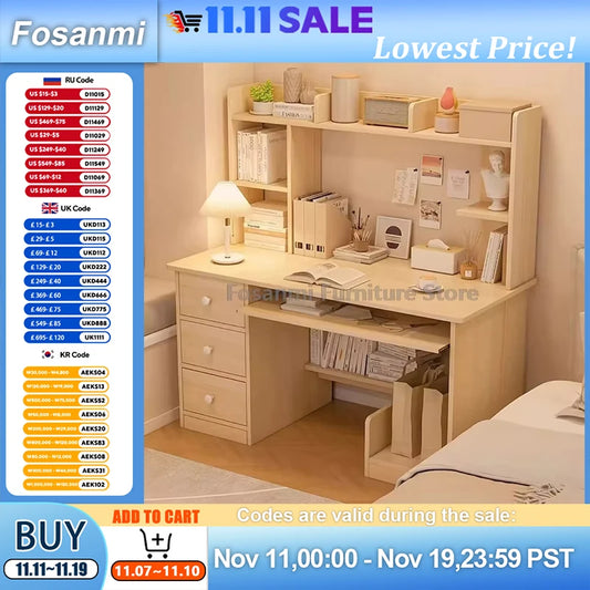 All-in-One Computer Desk with Storage Drawers and Shelf