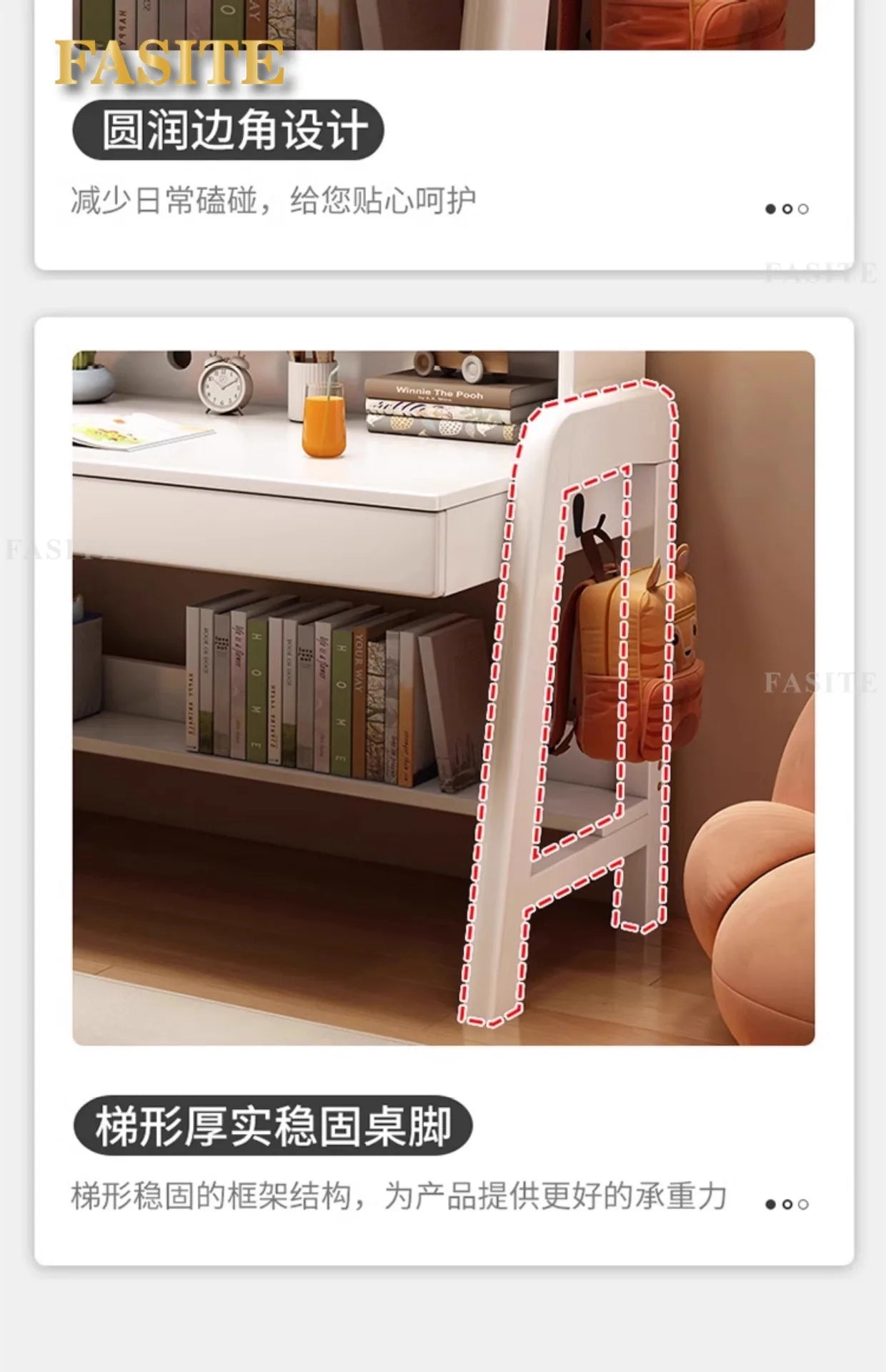 Solid wood desk bookshelf integrated with chair