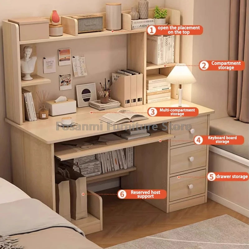 All-in-One Computer Desk with Storage Drawers and Shelf