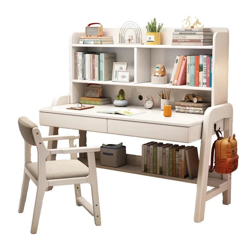 Solid wood desk bookshelf integrated with chair