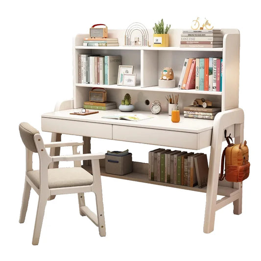 Solid wood desk bookshelf integrated with chair