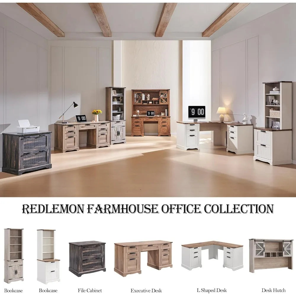 42" Farmhouse Desk Hutch with Sliding Barn Door