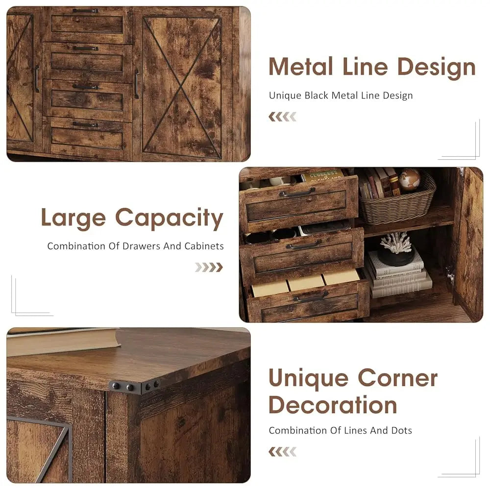 Buffet Cabinet, Sideboard Cabinet With 2 Doors And 4 Drawers,