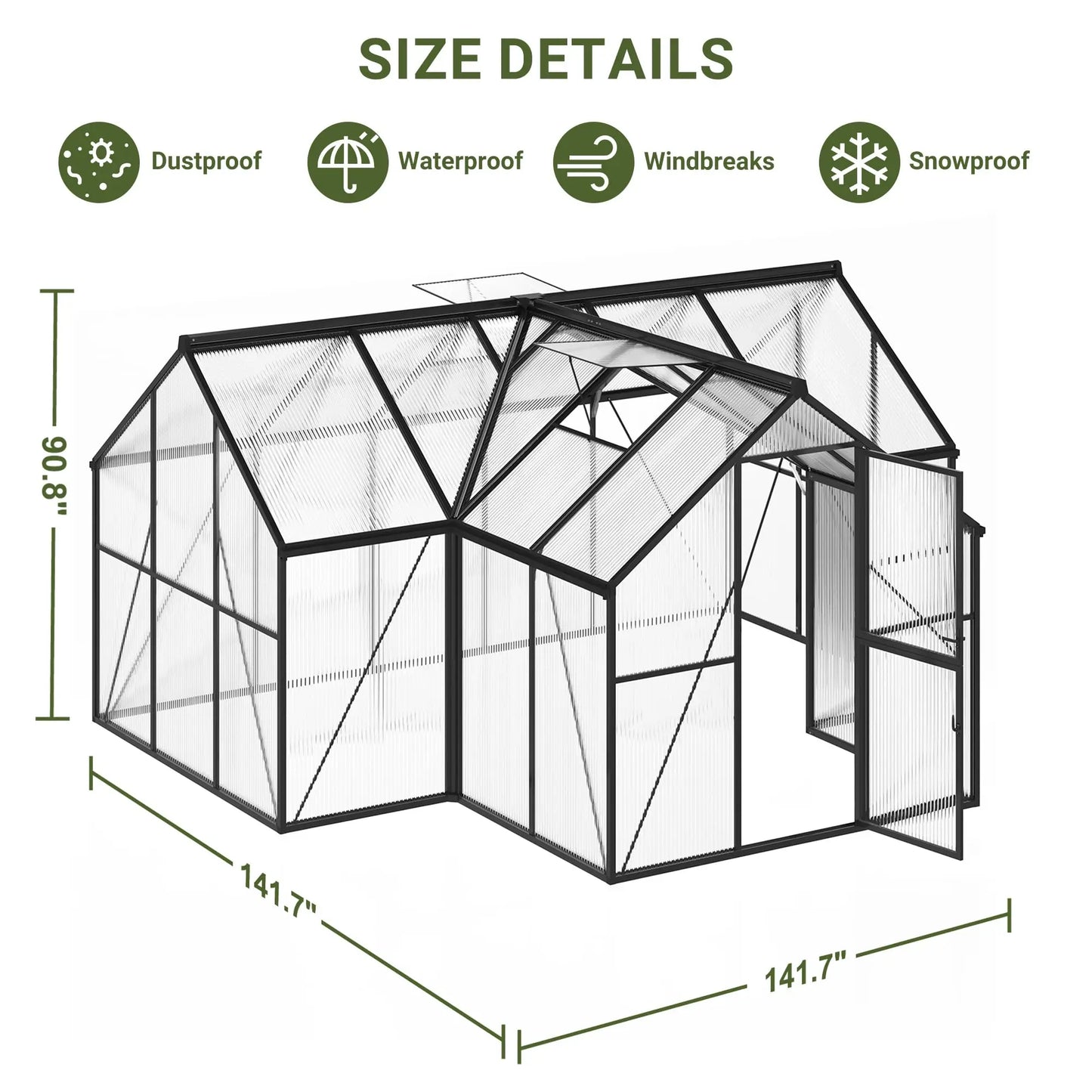 T-Shape 12x12FT Polycarbonate Greenhouse