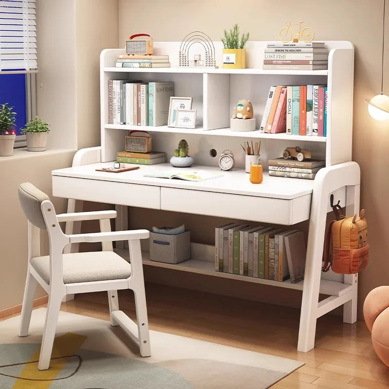 Solid wood desk bookshelf integrated with chair