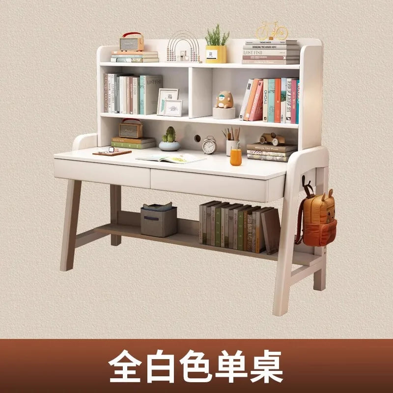 Solid wood desk bookshelf integrated with chair