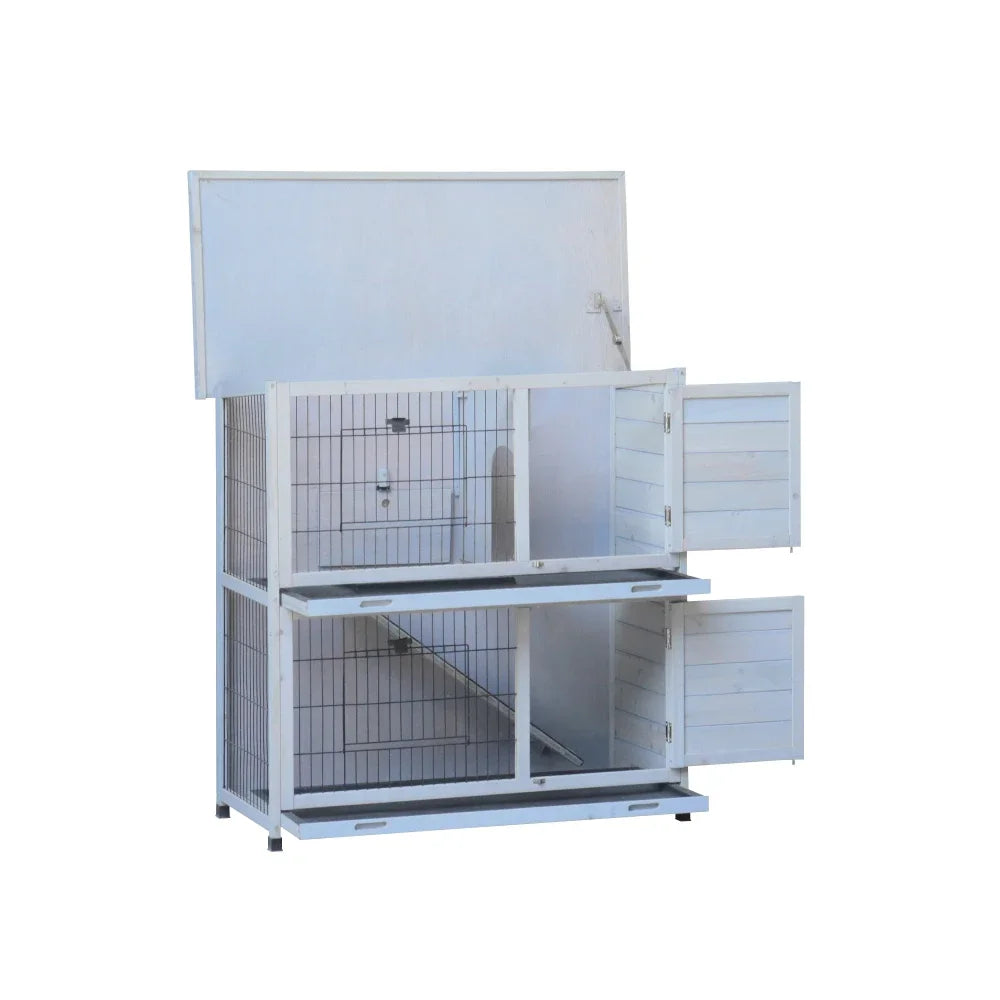 Quail & chick broader, Rabbit Hutch Outdoor, 2-Story Rabbit Cage Indoor with Run, Bunny Cage with 2 Removable No-Leak Trays