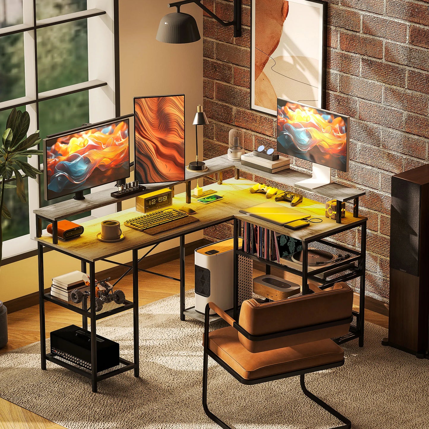 59" L Shaped Desk with Storage