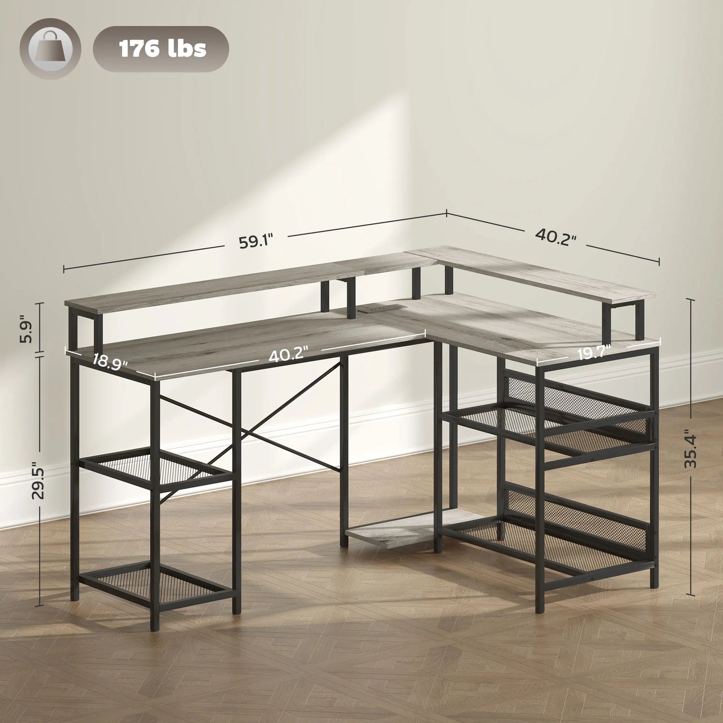 59" L Shaped Desk with Storage