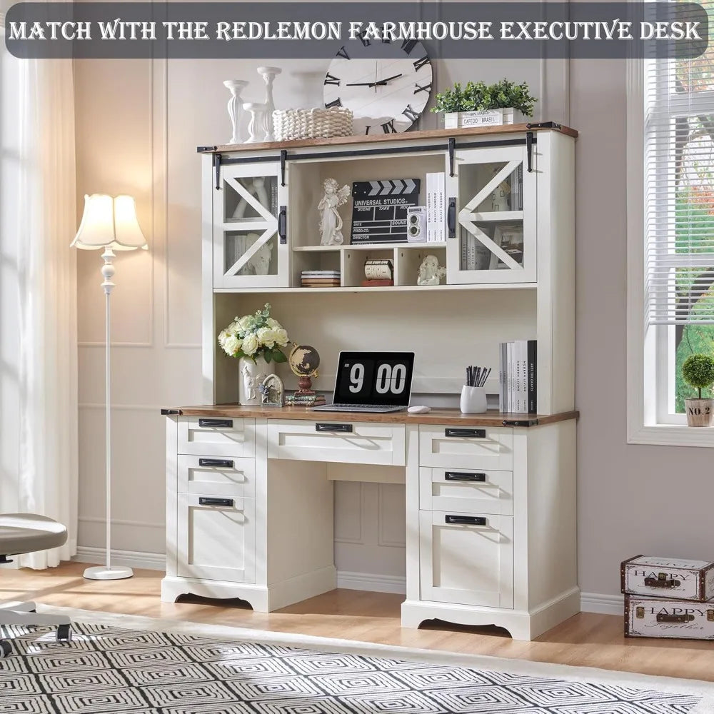 42" Farmhouse Desk Hutch with Sliding Barn Door