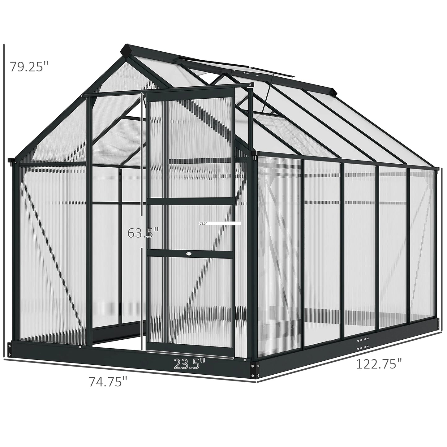 10' X 6' X 7' Aluminum Polycarbonate Walk-In Garden Greenhouse